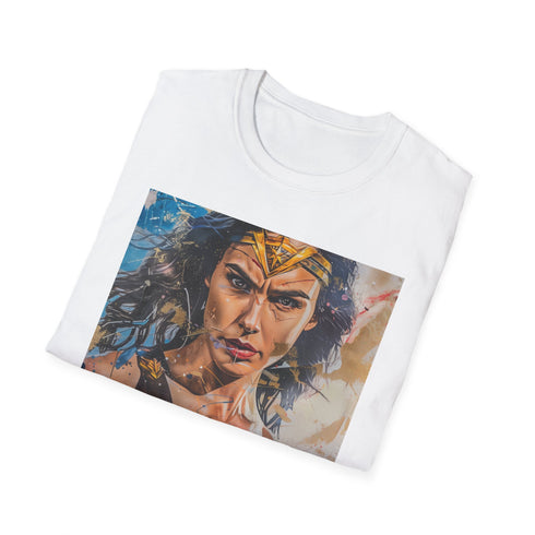 Vibrant charcoal crew neck T-shirt with Wonder Woman portrait