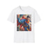 Charcoal crew neck T-shirt with vibrant Superman portrait in bold brushstrokes