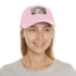 Eiffel Tower watercolor baseball cap with light brown rectangle patch.