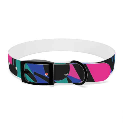 Neon graffiti dog collar in M size, black onyx urban chic.