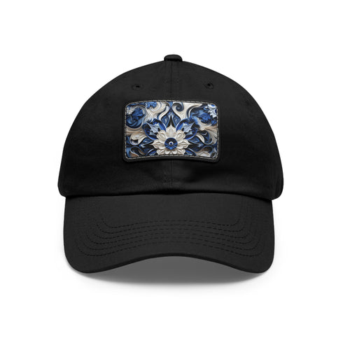 Midnight cerulean cotton baseball cap with white/light brown rectangle patch.
