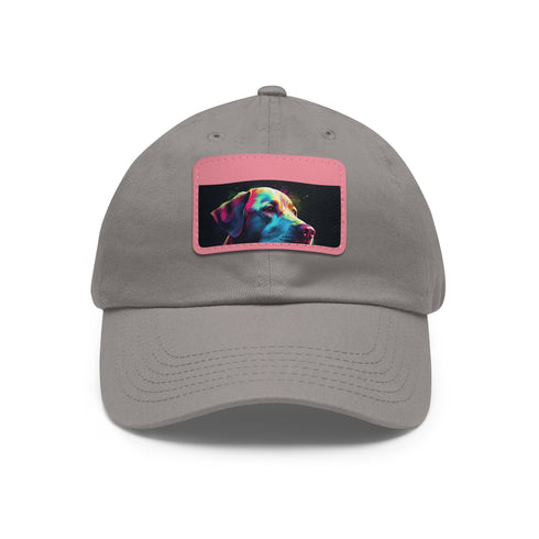 Labrador Love white baseball cap with light brown patch.