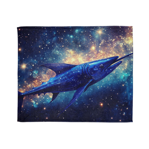 Swordfish Slicing through Star Sea Plush Fleece Throw Blanket