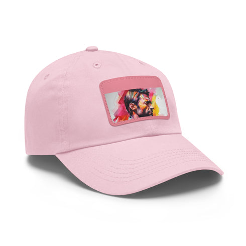 Neon watercolor baseball cap with light brown logo patch.
