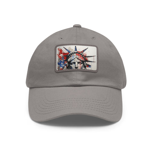 Unique American flag baseball cap with line drawing design, white/light brown.