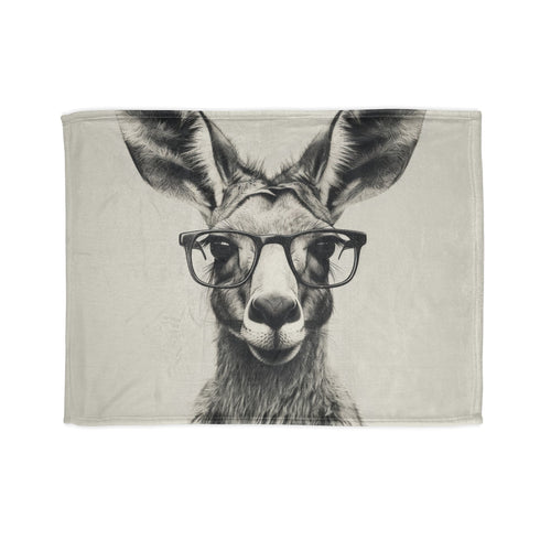 Hipster Roo Blanket featuring kangaroo with trendy glasses, 30x40 size