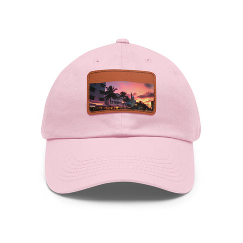 White Miami Sunset Horizon baseball cap with light brown rectangle patch.