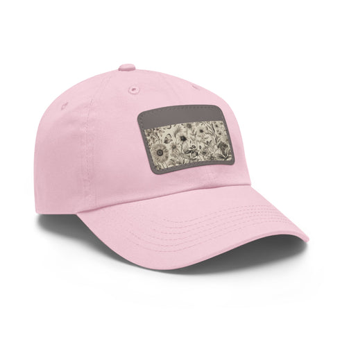 Blooming white cotton unisex cap with intricate botanical illustrations.