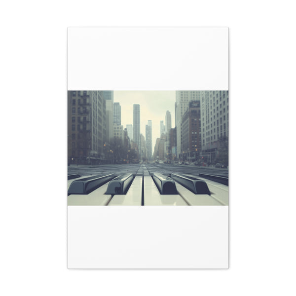 Piano Keys City Skyline Surreal Dreamscape Stretched Canvas Wall Art - View 3 | Prints With Passion