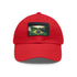 Brasilian pride flag baseball cap with white/light brown rectangle patch.