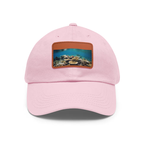Great Barrier Reef baseball cap in white with light brown patch.