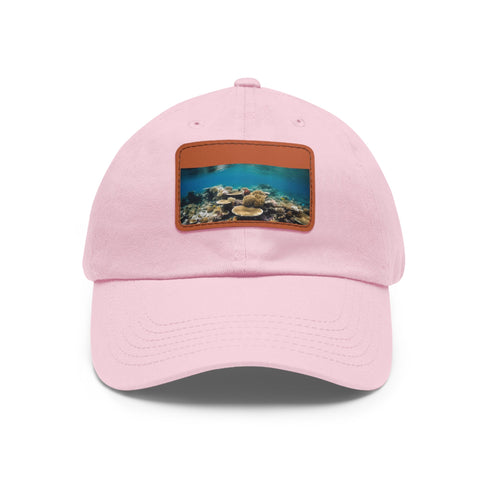 Great Barrier Reef Adventure Baseball Cap in White with Light Brown Patch