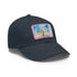Empire State skyline watercolor hat in white with light brown patch.