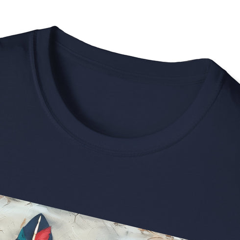 Bohemian feather T-shirt in charcoal with carefree and vibrant design.