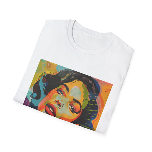 Charcoal cotton crew neck t-shirt with vibrant pop art design