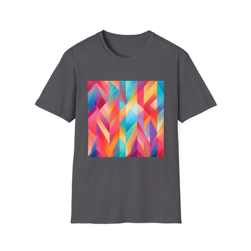 Charcoal cotton T-shirt with abstract geometric pattern in crew neck style