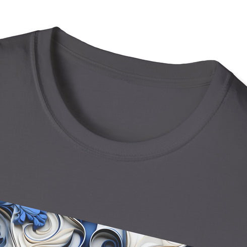 Porcelain Blue Blossom Tee: Cotton crew neck t-shirt, DTG, regular fit.