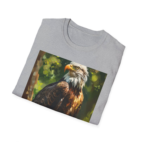 Eagle painting t-shirt in charcoal, depicting majestic soaring heights.