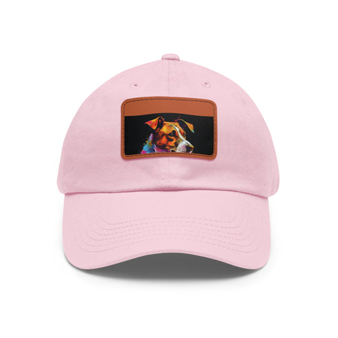 Jack Russell puppy love baseball cap in white with light brown patch.