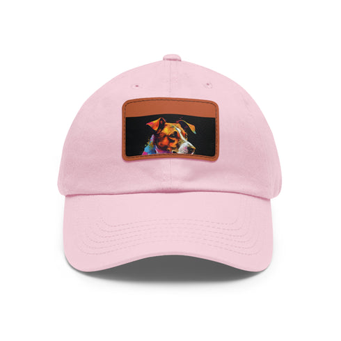 Cotton white baseball cap with Jack Russell puppy.