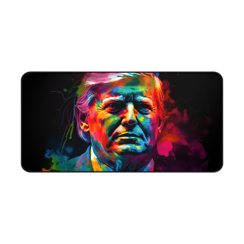 Vibrant watercolor Trump neon desk mat for stylish workspace flair