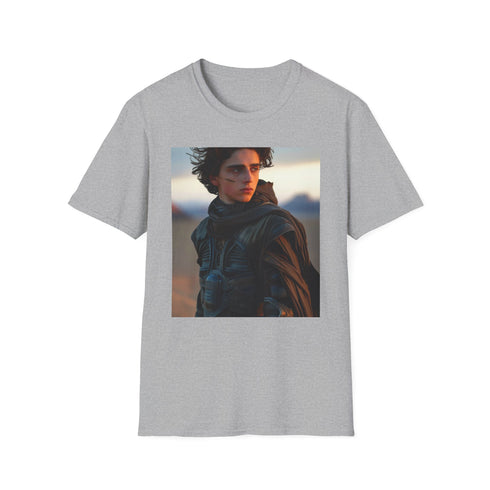 Charcoal crew neck cotton T-shirt with Timothée Chalamet Dune themed design