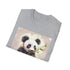 Charcoal crew neck t-shirt with cute panda bamboo feast design