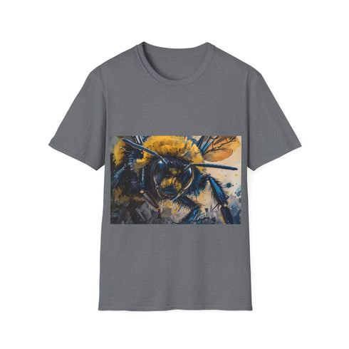 Charcoal watercolor tee with vibrant bumblebee design for nature lovers