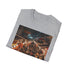 Charcoal cotton T-shirt with vibrant Asian night market tapestry design