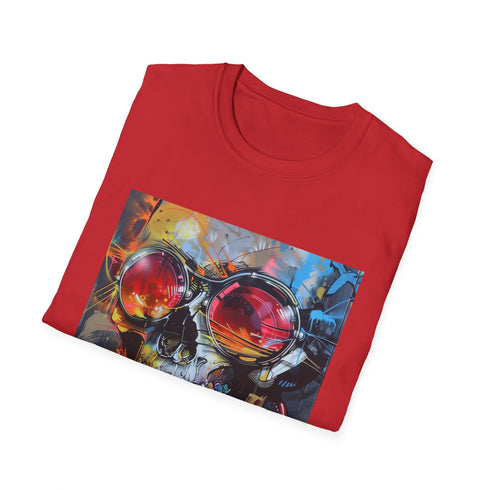 Charcoal crew neck t-shirt with vibrant urban art design