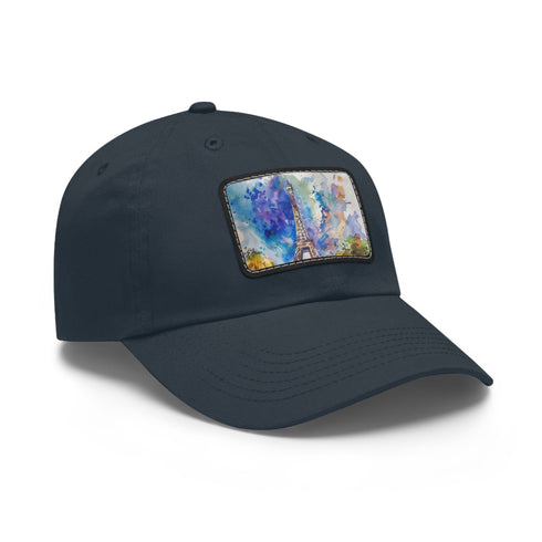 Eiffel Tower Dreams Watercolor Baseball Cap in White with Light Brown Patch