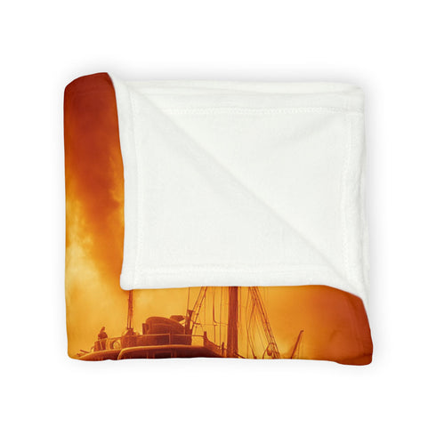 Frozen Ship Adrift in Firestorm Plush Fleece Throw Blanket