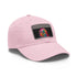 Neon watercolor splatter cap with light brown patch in rectangle shape.
