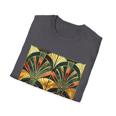 Charcoal art deco pattern t-shirt with soft cotton crew neck design