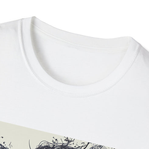 Charcoal cotton t-shirt with dancer silhouette and musical notes pattern