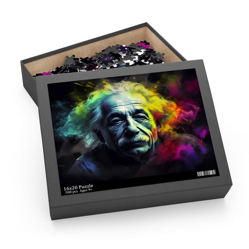 Neon Einstein jigsaw puzzle with vibrant watercolor portrait (120 pcs)