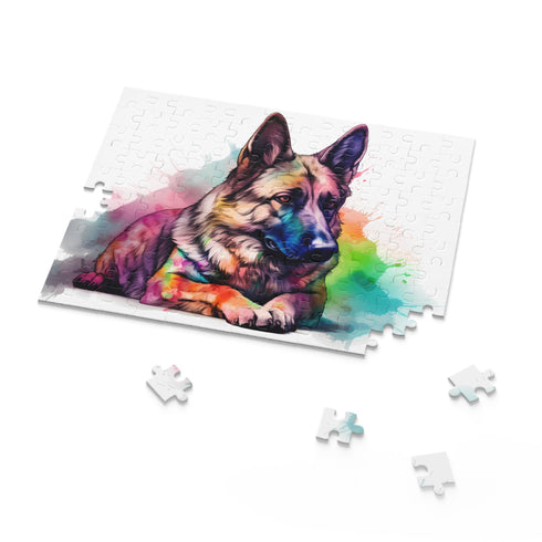 Adorable German Shepherd jigsaw puzzle with vibrant colors and intricate details.