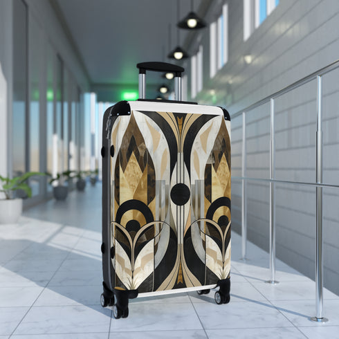 Abstract Deco Patterned Black Suitcase with Unique Art Deco Designs