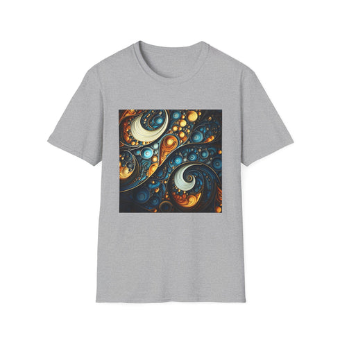 Charcoal crew neck cotton T-shirt with fractal pattern regular fit