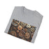 Steampunk-inspired T-shirt featuring intricate gears and cogs design in red.