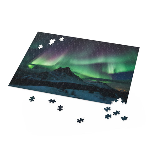 Beautiful Northern Lights Aurora Borealis Puzzle with vibrant colors and details.
