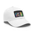 Kevin Hart neon watercolor baseball cap with light brown patch.