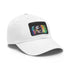 Stylish neon watercolor baseball cap with light brown patch.
