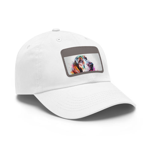 "Basset Hound Baseball Cap in White with Light Brown Patch"