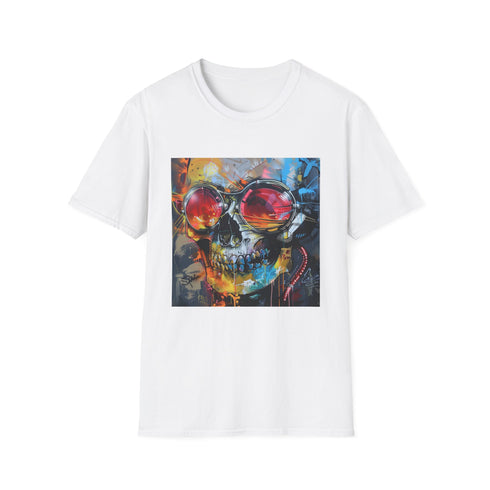 Charcoal cotton crew neck T-shirt with vibrant urban art design