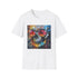 Charcoal cotton crew neck T-shirt with vibrant urban art design