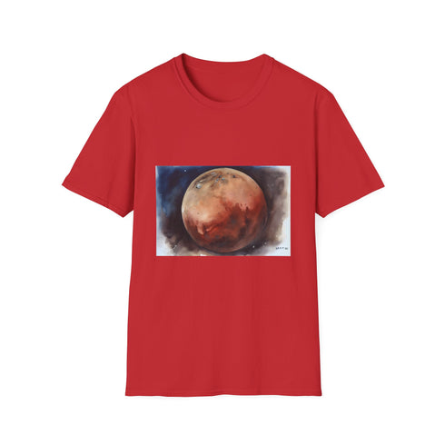 Red Mars watercolor T-shirt in Charcoal, Size S, DTG print.