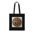 Steampunk cotton tote bag with Gears of Time clock design, black.