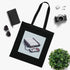 Black cotton tote bag with retro gaming console and pixel art design.
