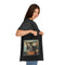 Stylish black cotton tote bag with vintage camera and film reels.